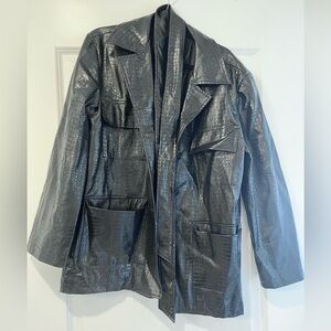 LIONESS Crocodile Faux Leather Blazer in Size Small/ Black